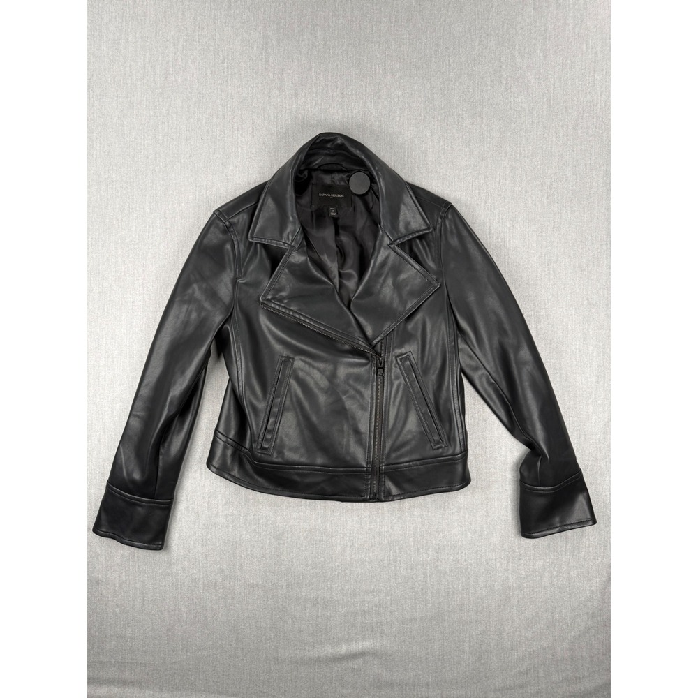 Banana Republic Vegan Leather Moto Jacket Black Petite Medium Asymmetric Zip